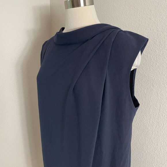 MM.Lafleur Womens 16 Navy Sleeveless Draped Sheath Dress Career Office - Picture 2 of 12